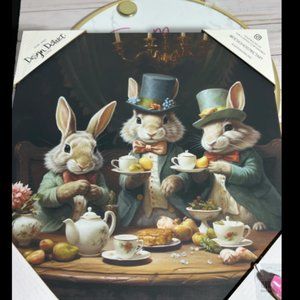 Easter Bunny Tea Party Canvas Picture 12 X 12 Rabbit Art